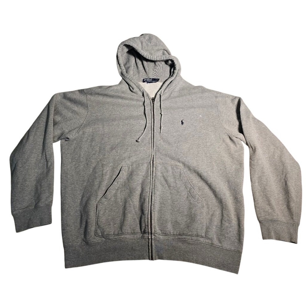 Polo Ralph Lauren Mens XL Gray Full Zip Hoodie Waffle Lined Hood Pony Logo